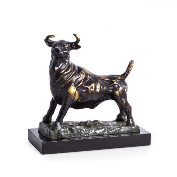 Majestic Bull Sculpture on Marble Base Museum Replica Statue Stock